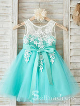 Lovely Tulle Applique Flower Girl Dresses V Back Little Girl Dresses GRS021|Selinadress