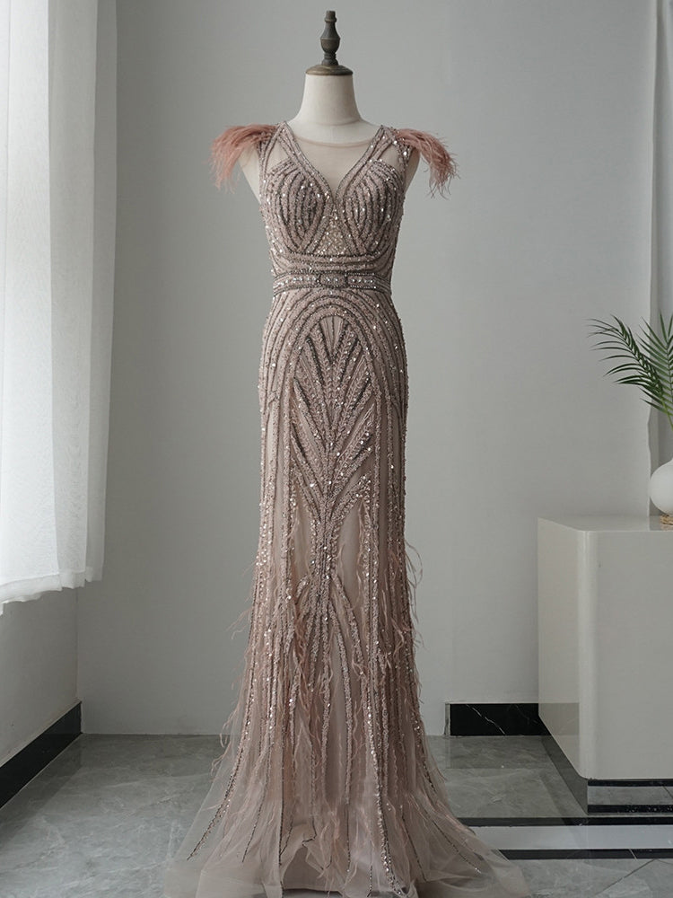 luxurious Mermaid Scoop Long Prom Dress Beaded Long Evening Dresses GKF008|Selinadress