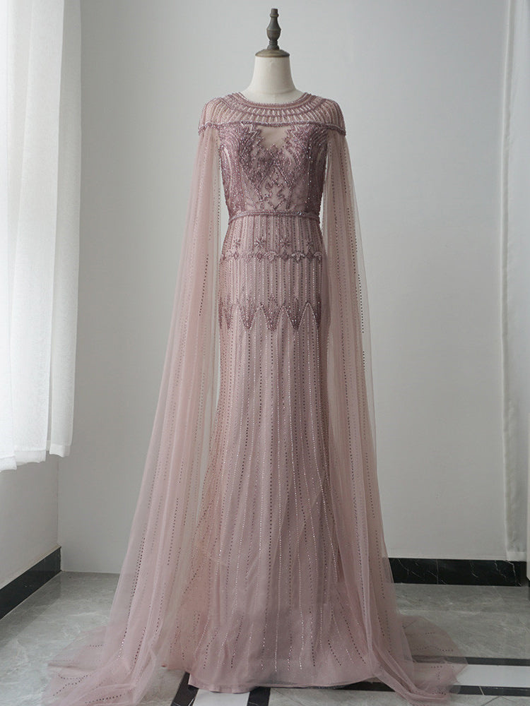 luxurious Mermaid Scoop Pink Prom Dress Beaded Evening Dresses GKF012|Selinadress