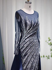 Luxury Mermaid Long Sleeve Prom Dress Beaded Evening Gowns #OPS008|Selinadress