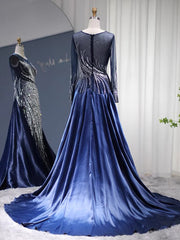 Luxury Mermaid Long Sleeve Prom Dress Beaded Evening Gowns #OPS008|Selinadress