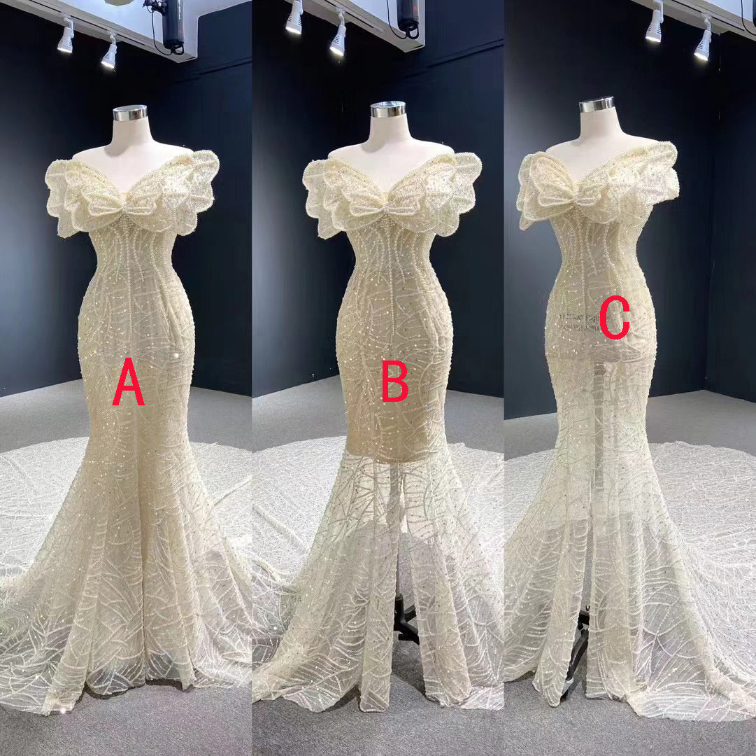 Luxury Mermaid Long Sleeve White Wedding Dress Beaded Bridal Gowns 231003|Selinadress