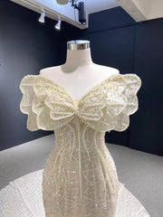 Luxury Mermaid Long Sleeve White Wedding Dress Beaded Bridal Gowns 231003|Selinadress