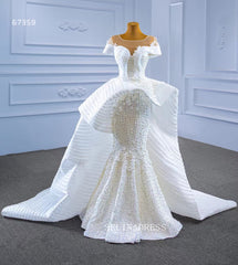 Luxury Mermaid Square Ruffles White Wedding Dress Bridal Gowns 67359|Selinadress