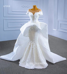 Luxury Mermaid Square Ruffles White Wedding Dress Bridal Gowns 67359|Selinadress