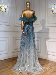 luxury Off-the-shoulder Fantasy Feather Long Prom Dress Dubai Evening Formal Gowns hlkS005|Selinadress