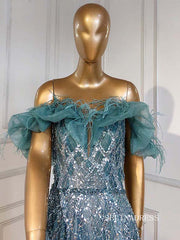 luxury Off-the-shoulder Fantasy Feather Long Prom Dress Dubai Evening Formal Gowns hlkS005|Selinadress