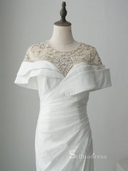 Luxury Scoop Mermaid Beaded Prom Dresses White Modest Evening Dresses ASB017|Selinadress