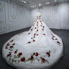 Luxury Sweetheart Flower Embroidery Off Shoulder wedding Gowns Bridal Dress LS9585 Selinadress