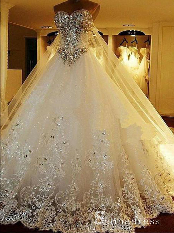 Luxury Wedding Dresses Rhinestone Sweep/Brush Train Sweetheart