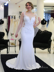 Memriad Scoop See Through Rustic Wedding Dress Embroidery Lace White Wedding Gown RYU014|Selinadress