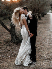 Mermaid Backless Long Sleeves Special Lace Floral Appliqued Illusion Wedding Dress SDL018