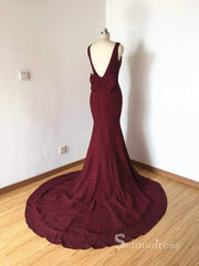 Mermaid Bateau Burgundy Bridesmaid Dress Cheap Satin Bridesmaid Dresses BRD011|Selinadress