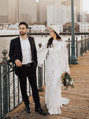 Mermaid Bateau Long Sleeve Boho Wedding Dresses Rustic Wedding Gown Bridal Dress JKSS510|Selinadress