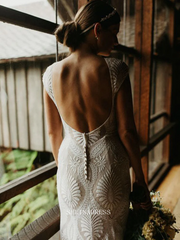 Mermaid Beach Lace Wedding Dresse Cap Sleeve Backless Custom Wedding Dress GRDK005|Selinadress