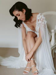 Mermaid Deep V neck 3D Lace Wedding Dresses Rustic Bridal Gowns MHL2853|Selinadress