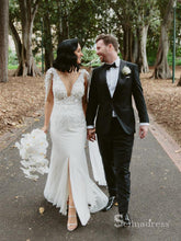 Mermaid Deep V neck 3D Lace Wedding Dresses Rustic Bridal Gowns MHL2853|Selinadress