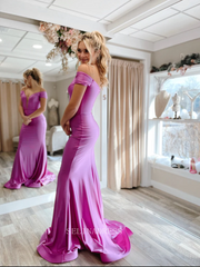 Mermaid Off Shoulder Cheap Long Prom Dress Satin Formal Dresses Simple Evening Dress KPY023|Selinadress