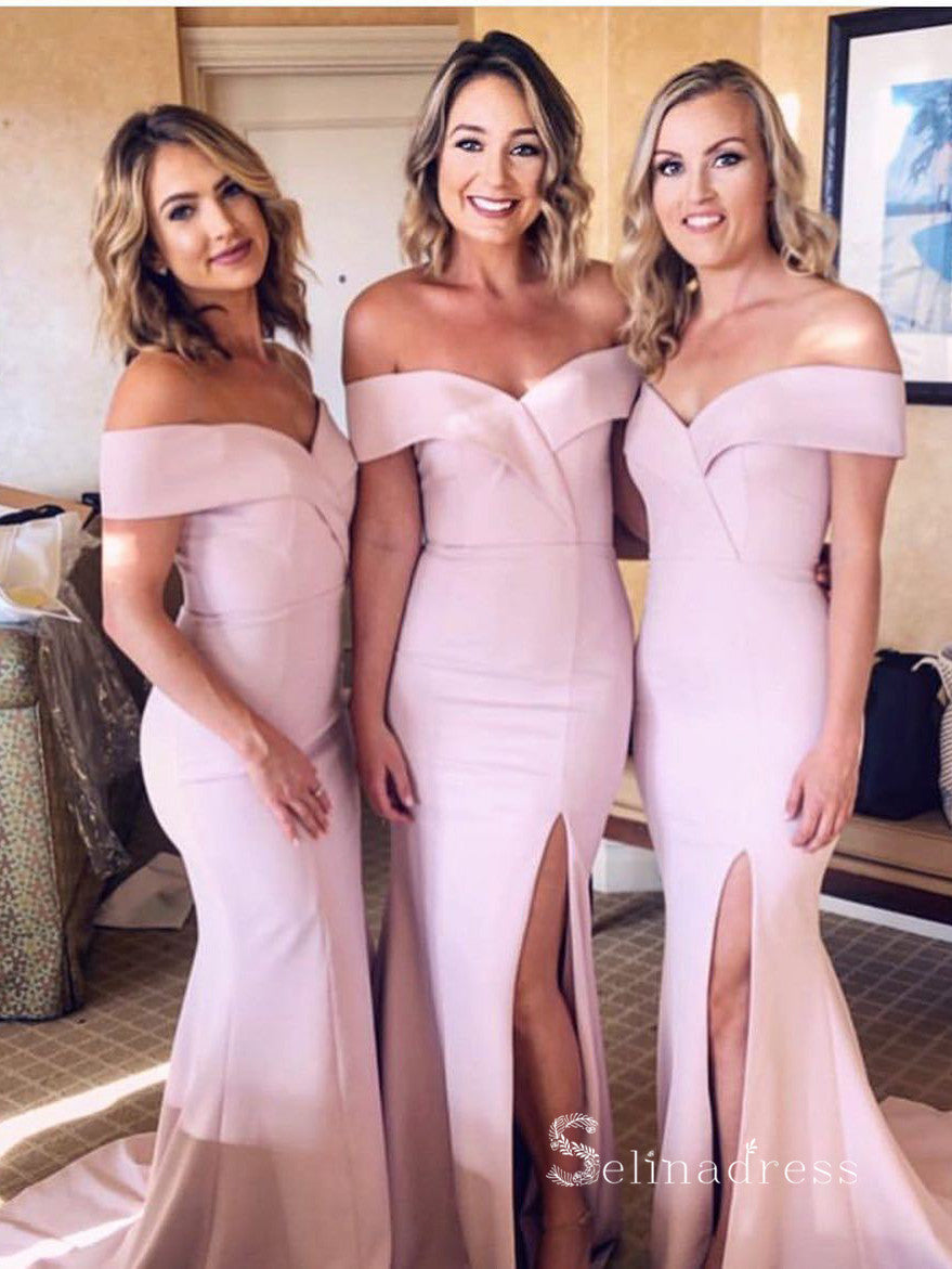 Mermaid Off-Shoulder Long Bridesmaid Dress Satin Cheap Bridesmaid Dress BRD001|Selinadress