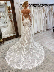 Mermaid Off-the-shoulder Applique Lace Wedding Dresses Rustic Wedding Gown Bridal Dress jkw236|Selinadress