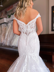Mermaid Off-the-shoulder Lace Wedding Dresses White Wedding Gowns CBD486|Selinadress