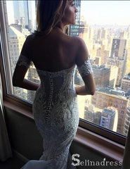 Mermaid Off-the-shoulder Sexy Wedding Dresses Sweep Train Bridal Gown SEW041|Selinadress