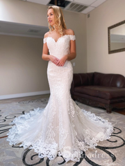 Mermaid Off-the-shoulder Vintage Applique Lace Wedding Dresses CBD493