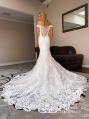 Mermaid Off-the-shoulder Vintage Applique Lace Wedding Dresses CBD493