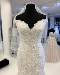 Mermaid Off-the-shoulder Vintage Wedding Dress Rustic Embroidery Wedding Formal Dress RYU018|Selinadress