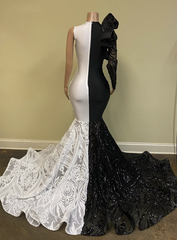 Mermaid One Shoulder African Long Prom Dress Black White Vintage Long Evening Formal Dress #POL054|Selinadress