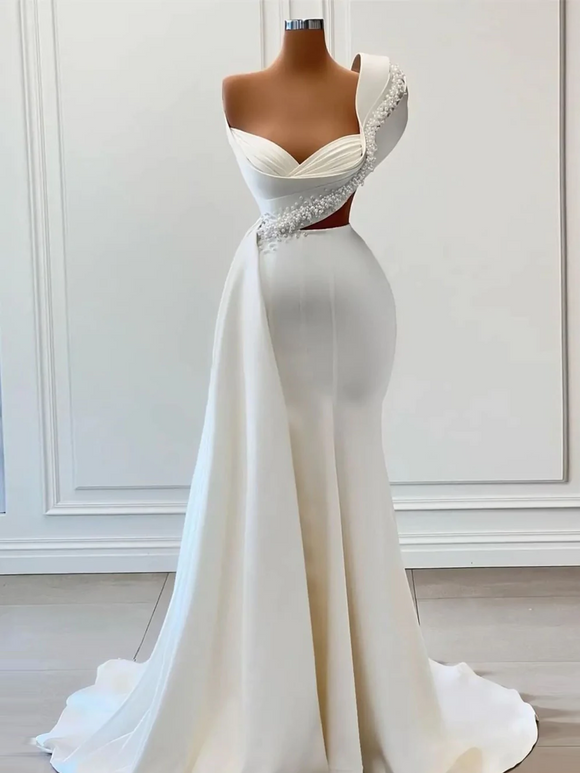Mermaid One Shoulder African Prom Dress Two Pieces Beaded Long Evening Gowns Formal Dress #POL048|Selinadress
