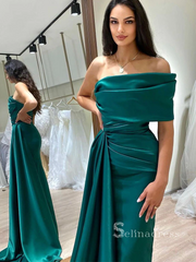 Mermaid One Shoulder Long Prom Dress Cheap Satin Ruffles Evening Dresses HLK018|Selinadress
