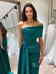 Mermaid One Shoulder Long Prom Dress Cheap Satin Ruffles Evening Dresses HLK018|Selinadress