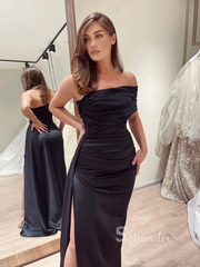 Mermaid One Shoulder Long Prom Dress Cheap Satin Ruffles Evening Dresses HLK018|Selinadress