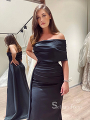 Mermaid One Shoulder Long Prom Dress Cheap Satin Ruffles Evening Dresses HLK018|Selinadress