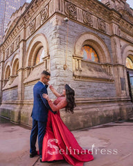 Mermaid Red Prom Dresses Long Sleeve Lace Wedding Bridal Dress Cheap Evening Gowns SED147|Selinadress