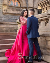 Mermaid Red Prom Dresses Long Sleeve Lace Wedding Bridal Dress Cheap Evening Gowns SED147|Selinadress