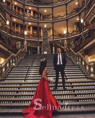 Mermaid Red Prom Dresses Long Sleeve Lace Wedding Bridal Dress Cheap Evening Gowns SED147|Selinadress