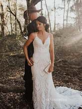 Mermaid Spaghetti Straps Country Wedding Dress Rustic Boho Lace Wedding Dresses KTC001|Selinadress