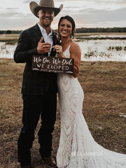 Mermaid Spaghetti Straps Country Wedding Dress Rustic Boho Lace Wedding Dresses KTC001|Selinadress