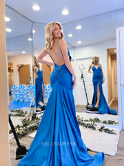 Mermaid Spaghetti Straps long Prom Dress RufflesBeaded Cheap Formal Dresses KPY037|Selinadress