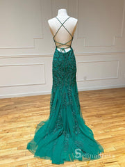 Mermaid Spaghetti Straps Prom Dresses Lilac Long Prom Dress Lace Evening Dress SED100|Selinadress