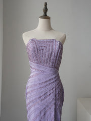 Mermaid Strapless Lilac Luxury Long Prom Dress Beaded Evening Gowns GKF002|Selinadress