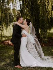 Mermaid Strapless Rustic Wedding Dresses White Satin Bridal Gowns CBD370|Selinadress