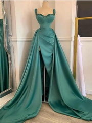 Mermaid Straps Beaded Long Prom Dress Satin Evening Gowns Formal Dress #POL044