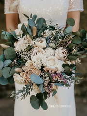 Mermaid Two Pieces White Wedding Dress Sparkly Short Sleeve Sequins Bridal Dresses KTC004|Selinadress