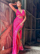 Mermaid V neck Long Prom Dresses Sparkly Long Evening Dress Formal Dresses SSD014|Selinadress