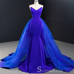 Mermaid V neck Royal Blue Long Prom Dresses Evening Gowns CBD409|Selinadress