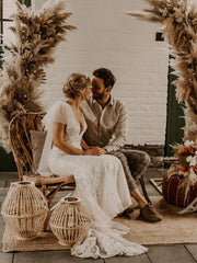 Mermaid V neck See Through Wedding Dresses Lace Rustic Bridal Gowns CBD096|Selinadress