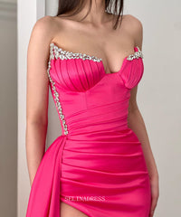 Mermaid V neck Strapless African Prom Dress Satin Watermelon Evening Gowns #POL116|Selinadress